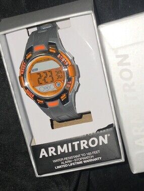 Armitron Orange & Gray Digital Sport Watch WaterProof Battery Works Brand New